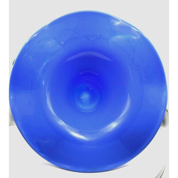 Vintage Blue Blown Glass Pedestal Compote Bowl With Clear Stem - Picture 5 of 9